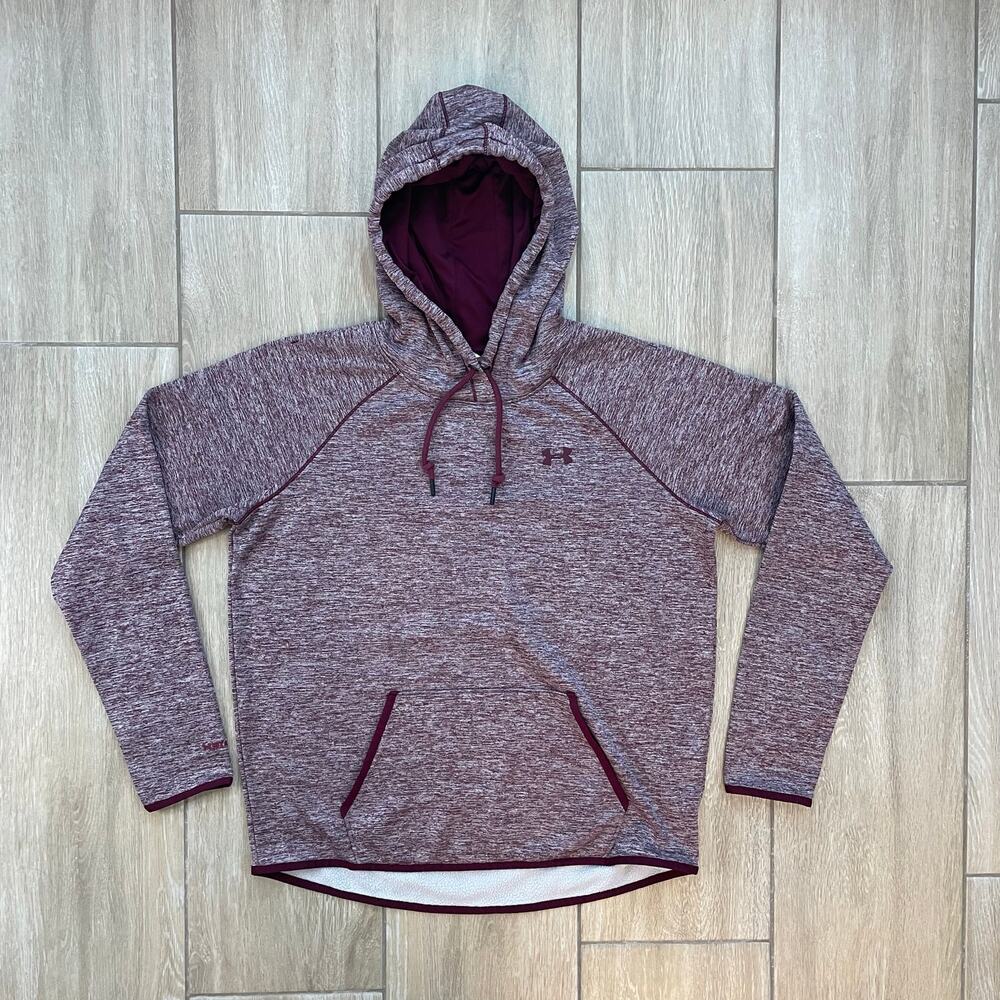 Under Armour ColdGear Hoodie Womens L Burgundy Thermal Fleece Pullover Athletic